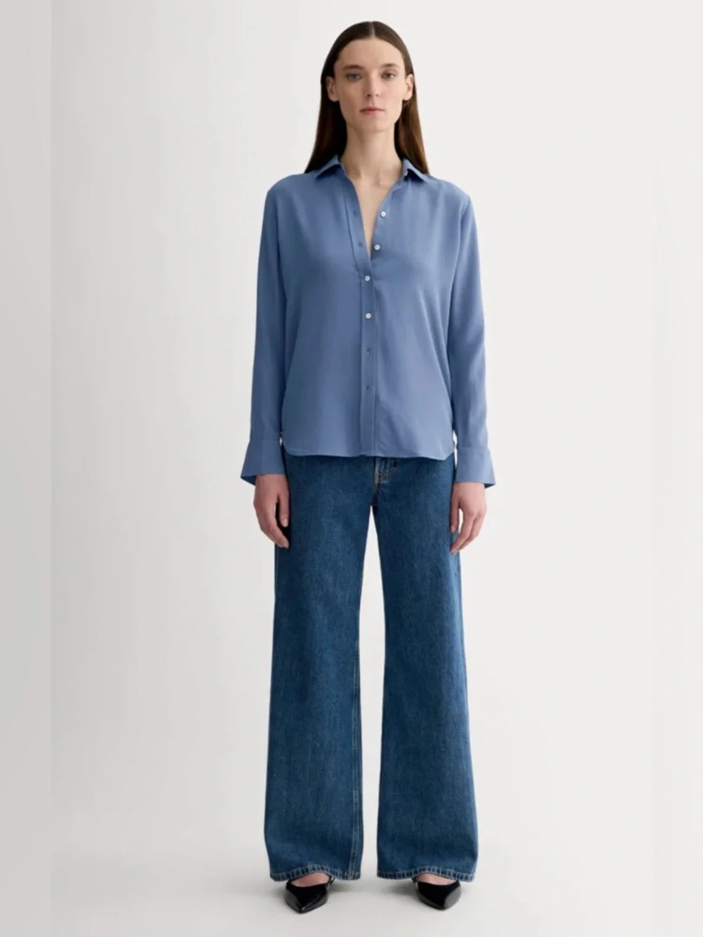New Everlane THE MUST-HAVE SHIRT IN WASHABLE SILK in French Blue Size 10 - Picture 12 of 12